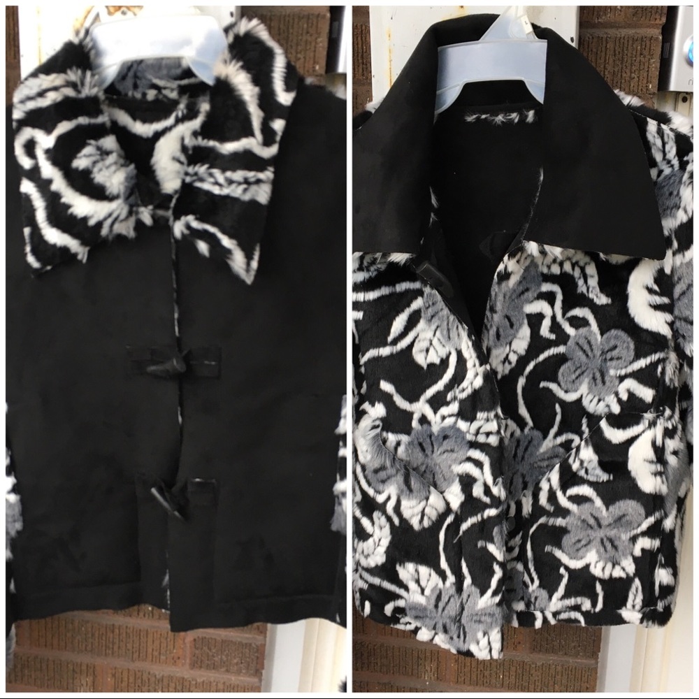 Linda Lundstrom Black Faux Fur Reversible Coat